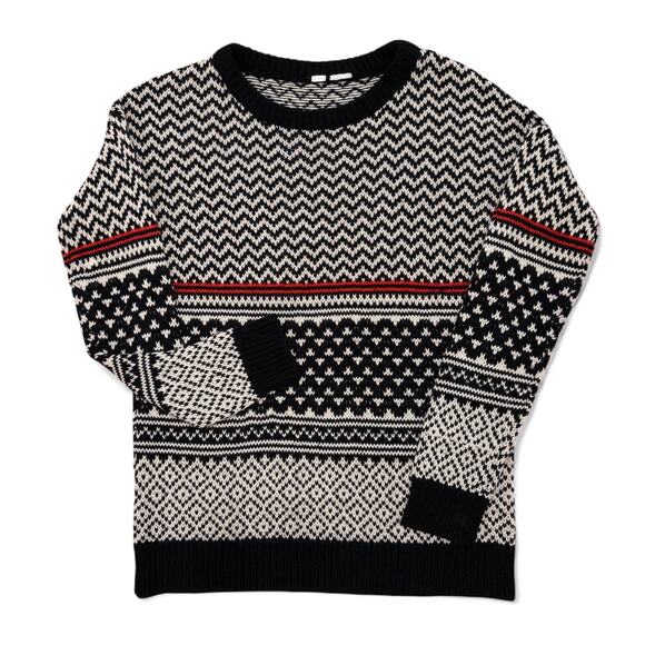 Winter Sweater - Black, White & Red Ski Lodge Sweater - Festive Crewneck - Picture 1 of 4